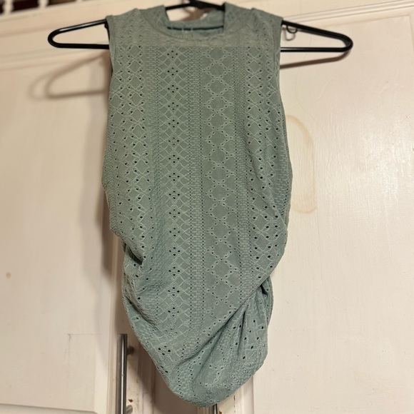 COPY - Eyelet Sage Green Ruched Sides top - Picture 2 of 8